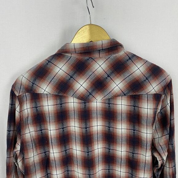 Lucky Brand Pearl Snap Western Shirt Mens Large Red Black Plaid Soft Pockets - Picture 3 of 13